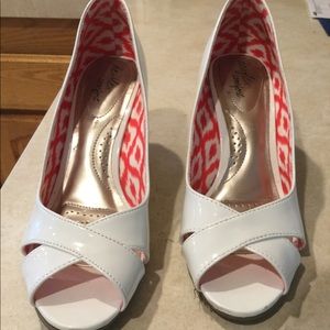 Cute white patent leather wedges